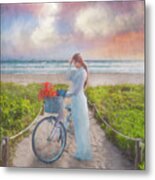 Bicycle On The Beach Trail Watercolor Painting Metal Print