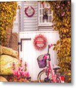 Bicycle Waiting At The Garden Gate In The Early Evening Metal Print