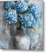 Big Blue Hydrangea Flowers Metal Print