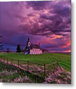 Sunset At The Big Coulee Lutheran Church - Ramsey County North Dakota Metal Print