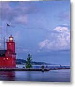 Big Red At Blue Hour With Sailboat, Holland, Michigan Metal Print