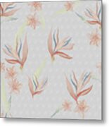Bird Of Paradise With Plumeria Blossoms Floral Print Metal Print