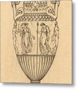 Black And White Illustration Of Beautifully Decorated Ancient Greek Vase Metal Print