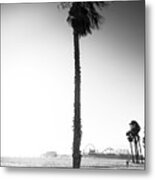 Black California Series - Santa Monica Palm Tree Metal Print