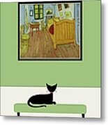 Black Cat Admires Van Gogh Bedroom Metal Print