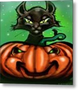 Black Cat N Pumpkin Metal Print