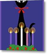 Black Cat With Christmas Advent Wreath Metal Print