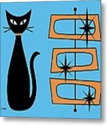 Black Cat With Mod Rectangles Blue Metal Print
