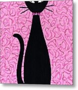 Black Cat With Pink Rhinestone Collar Metal Print