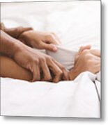 Black Couple Hands Pulling White Sheets In Ecstasy Metal Print