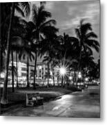 Black Florida Series - Miami Beach By Night Metal Print