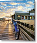 Blue Bicycles On The Jekyll Island Boardwalk Pier Metal Print