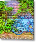 Blue Bicycles On The Sidewalk Metal Print
