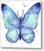 Blue Butterfly With Foliage Metal Print