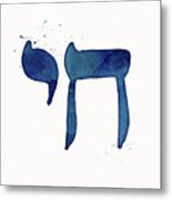 Blue Chai- Hebrew Art By Linda Woods Metal Print
