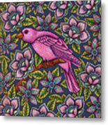 Blue Floral Bird Tapestry Metal Print