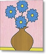 Blue Flowers In Brown Vase Metal Print