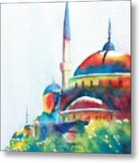 Blue Mosque Sun Kissed Domes Metal Print