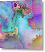 Blue, Purple And Gold Abstract Watercolor Metal Print