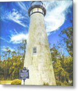 Blue  Sky And White Clouds At The Amelia Island Lighthouse Water Metal Print