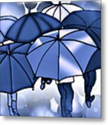 Blue Umbrella Huddle Metal Print