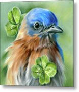 Bluebird For Happiness And Lucky Clover Metal Print