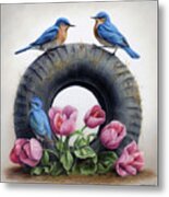Bluebirds On The Tire Metal Print
