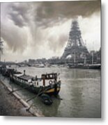 Boat And Eiffel Tower Metal Print