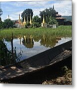 Boat And Temple Landscape Metal Print