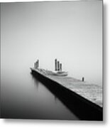 Boat Jetty In The Mist Metal Print