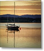 Boat On A Lake At Sunset Metal Print