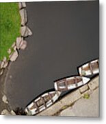 Drone Aerial Of Boats On The River In A Lake Metal Print