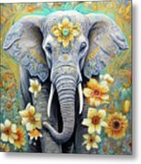 Bohemian Daisy Elephant Metal Print