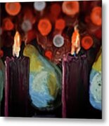 Bokeh Light Candles And Pears Metal Print