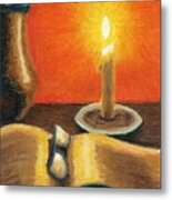 Book Reading By Candle Light Metal Print