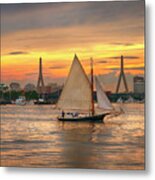 Boston Harbor Sunset Sail Metal Print