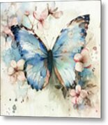 Botanical Blue Butterfly Metal Print