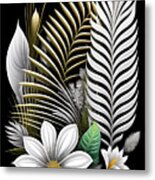 Botanical Palm Leaves On Black Background Metal Print
