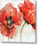 Botanical Red Poppies Metal Print