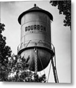 Bourbon Tower Bordered By Leaves - Black And White Metal Print