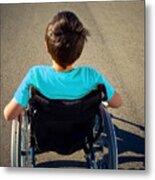 Boy In Wheelchair Goes Ahead Metal Print