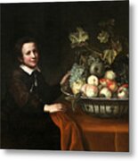 Boy With A Bowl Of Fruit Metal Print