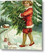 Boy With Christmas Tree Metal Print