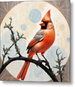 Branch Of Balance - Female Cardinal Bird Paintings Metal Print