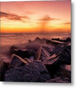 Breaking Wave At Golden Hour On Withernsea Beach Metal Print