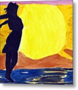 Breezes A Girl With Arms Outstretched Behind Her On The Beach Metal Print