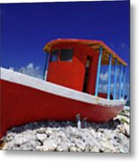 Brilliant Red Boat On Cozumel Beach Metal Print