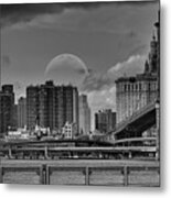 Brooklyn Bridge Bw Manhattan Panorama Metal Print