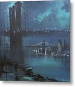Brooklyn Bridge In Fog Metal Print