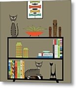 Brown Gray Tabby Cats On Bookcase Metal Print